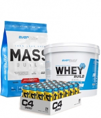 PROMO STACK Whey Protein Build 2.0 + Mass Build Gainer + 48 C4 Explosive Energy Drink / 330 ml